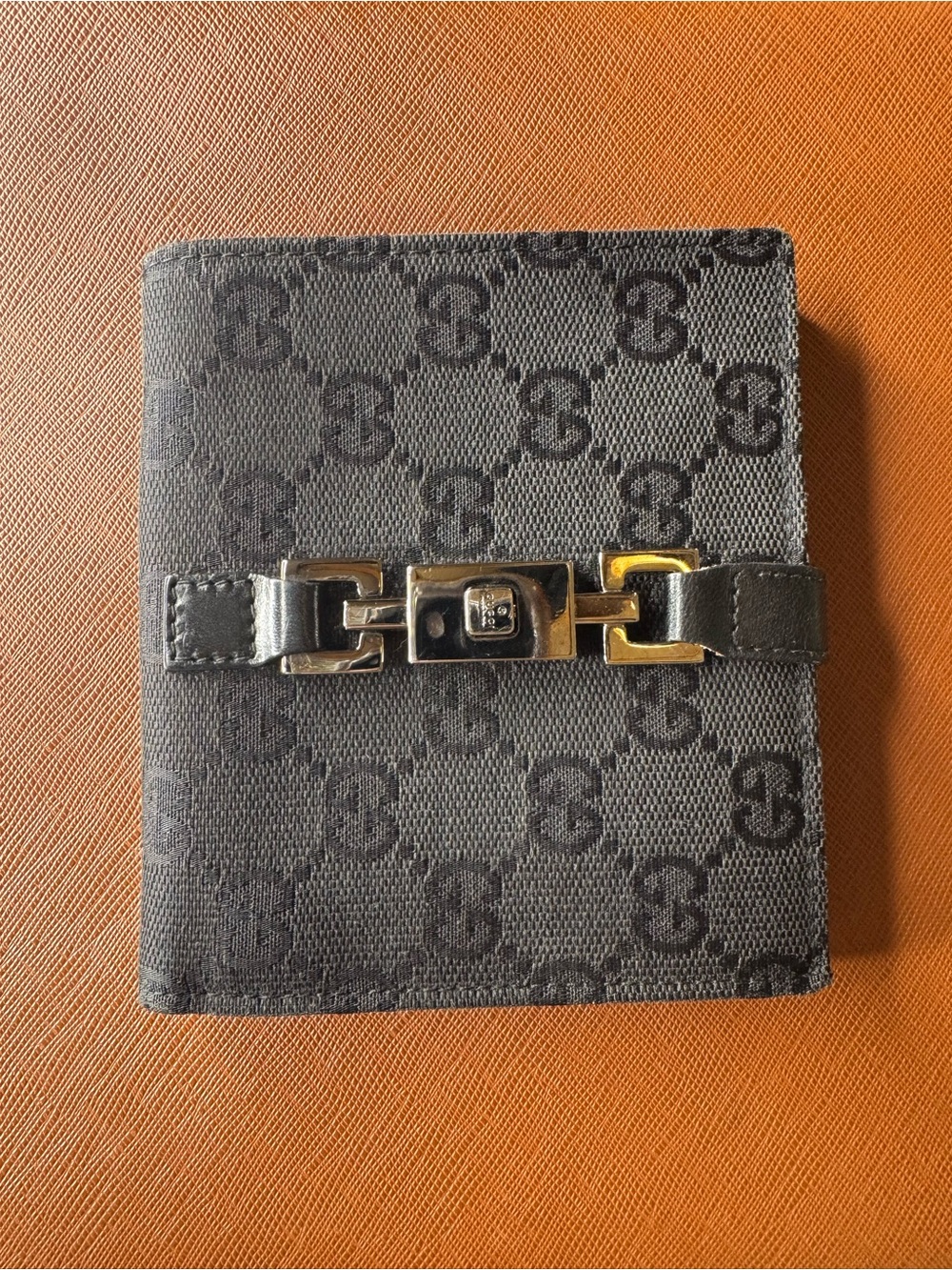 Gucci Vintage Hasler Horsebit Wallet Black GG Monogram Canvas